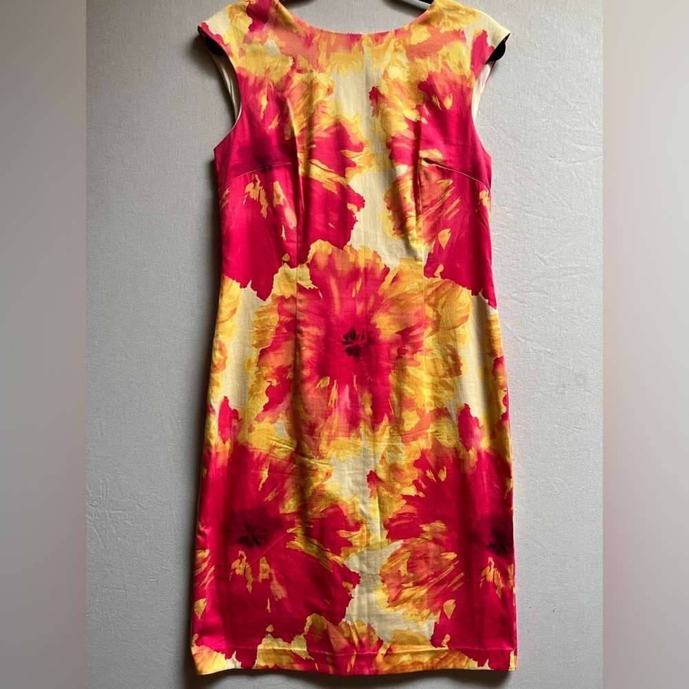 Chetta B Floral Sheath Midi Scoop Neck Sleeveless Cotton Dress 8